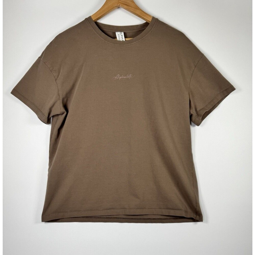 Alphalete T Shirt Womens‎ Small Olive Brown Oversized Logo Tee Modern Athleisure